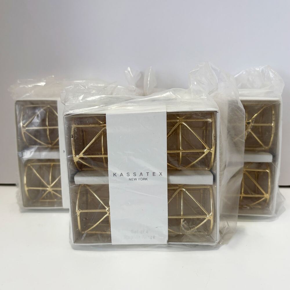 Kassatex NY NWT Gold Moderne Napkin Rings Set of 4 Bundle of 3 (12 Total)